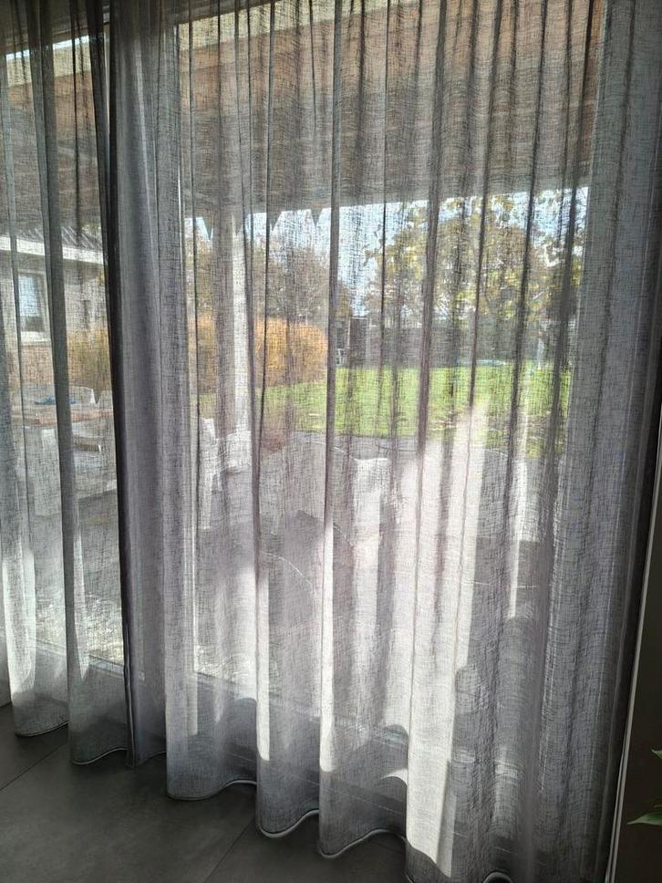 Inbetween en vouwgordijn, grijs, linnenlook, Huis en Inrichting, Stoffering | Gordijnen en Lamellen, Zo goed als nieuw, 200 cm of meer