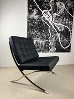 Design loungefauteuil retrostijl echt leer zwart, Retro, Mid-Century Modern, Elegant, Nieuw, 75 tot 100 cm, Ophalen of Verzenden