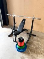 Olympische Fitness Bench Set + 100kg Olympische Gewichten, Ophalen, Zo goed als nieuw, Benen, Fitnessbank