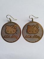 Goudkleurige ronde Hello Kitty hang oorbellen, Overige materialen, Ophalen of Verzenden, Goud, Hangers