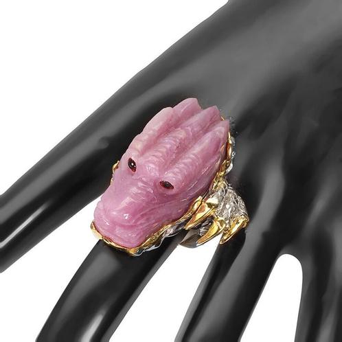 Exclusieve Robijnring heren met draak – 32,5 g, Sieraden, Tassen en Uiterlijk, Ringen, Nieuw, Heer, 20 of groter, Rood, Zilver