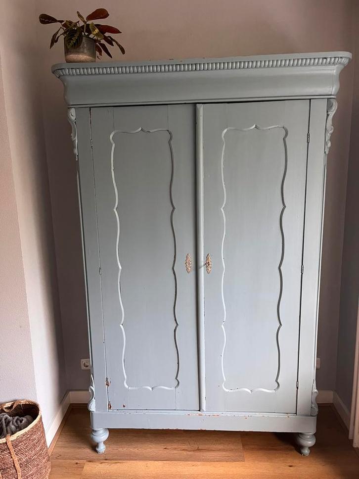 Antieke Biedermeier linnenkast / tv-kast – blauw, Antiek en Kunst, Antiek | Meubels | Kasten, Ophalen