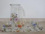 JBS fruit en flowers, waterkan, dienblad, 3 glazen, Antiek en Kunst, Antiek | Glas en Kristal, Ophalen of Verzenden