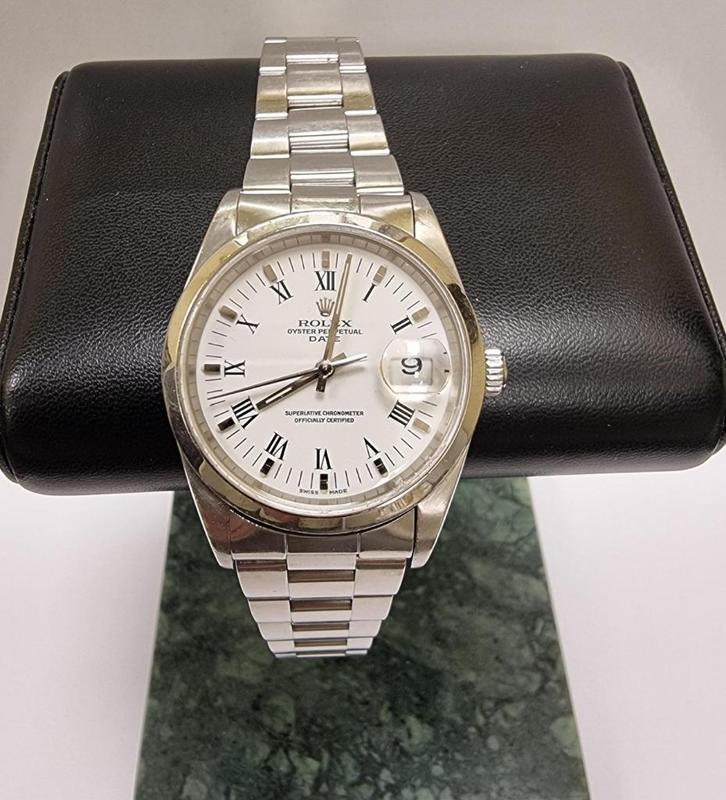 rolex date 34mm buckley dial + garantie, Sieraden, Tassen en Uiterlijk, Horloges | Heren, Gebruikt, Polshorloge, Rolex, Staal