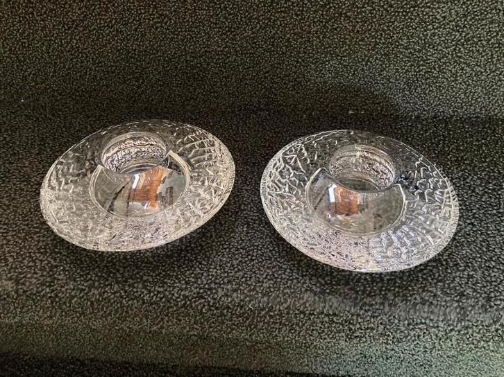 2x Orrefors waxinelichthouder Discus design Lars Hellsten, Antiek en Kunst, Kunst | Designobjecten, Ophalen of Verzenden