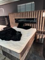 Luxe Boxspring met Sfeerhaard Hotel chique hoge kwaliteit, Bruin, Ophalen of Verzenden, 180 cm, 200 cm