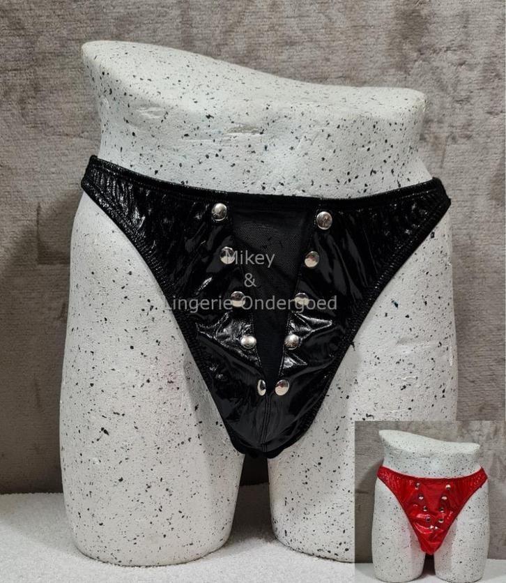 Heren String Lak One Size Zwart en Rood (428), Kleding | Heren, Ondergoed, Slip, Overige kleuren, Ophalen of Verzenden