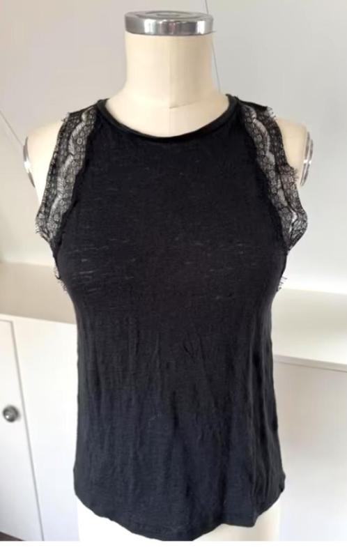 SANDRO beeldige zwarte top met kant mt 34/36 CHCS, Kleding | Dames, Tops, Zo goed als nieuw, Maat 36 (S), Zwart, Zonder mouw, Ophalen of Verzenden