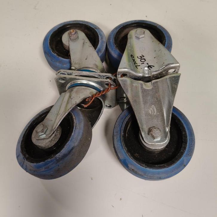 Set wielen 2x bok en 2x zwenk Elastic 125x38 blauw, Doe-het-zelf en Verbouw, Zwenkwielen, Gebruikt, Ophalen of Verzenden