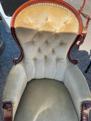 Noten Voltaire, beige bekleding. Uit Engeland, 19e eeuw! beschikbaar voor biedingen