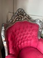 Fuchsia Fauteuil met Hocker - Brocante Stijl, Ophalen, Gebruikt, Stof, 75 tot 100 cm