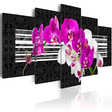 214 Modern Wit Paars Orchidee 5 Luik Canvas Schilderij Nieuw beschikbaar voor biedingen