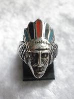 Mooie Zilveren Indianen Ring met Turkois - Koraal - Zwarte O, Sieraden, Tassen en Uiterlijk, Verzenden, Zilver, Ring