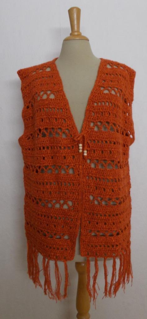 Handgemaakt wol mix oranje gehaakt gilet/vest! XL, Kleding | Dames, Tops, Zo goed als nieuw, Maat 46/48 (XL) of groter, Oranje