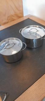 Le Chef Pannenset - 2-delig (22 & 20 cm), Gebruikt, Pannenset, Ophalen of Verzenden, Rvs