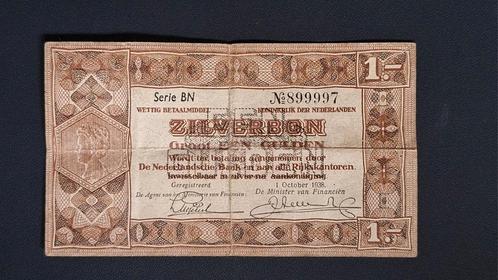 1 Gulden Zilverbon 1938, Postzegels en Munten, Bankbiljetten | Nederland, Los biljet, 1 gulden, Ophalen of Verzenden
