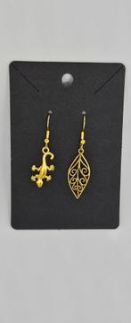 Gouden RVS Oorbellen - Hagedis & Blad, Overige materialen, Hangers, Nieuw, Ophalen of Verzenden
