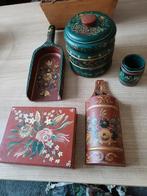 Vintage Hindeloopen handwerk , donkergroen,donkerrood  deco, Ophalen of Verzenden