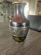 Vintage Cloisonné Vaas met Bloemen, Gebruikt, 50 tot 75 cm, Zwart, Aardewerk of Porselein