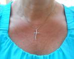 Zilveren ketting met kruis hanger met steentjes nr.2282, Met hanger, Verzenden, Zo goed als nieuw, Zilver