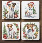 Jack Russell Terrier Kerst onderzetters met houder, Huis en Inrichting, Verzenden, Nieuw, Glas of Kopje
