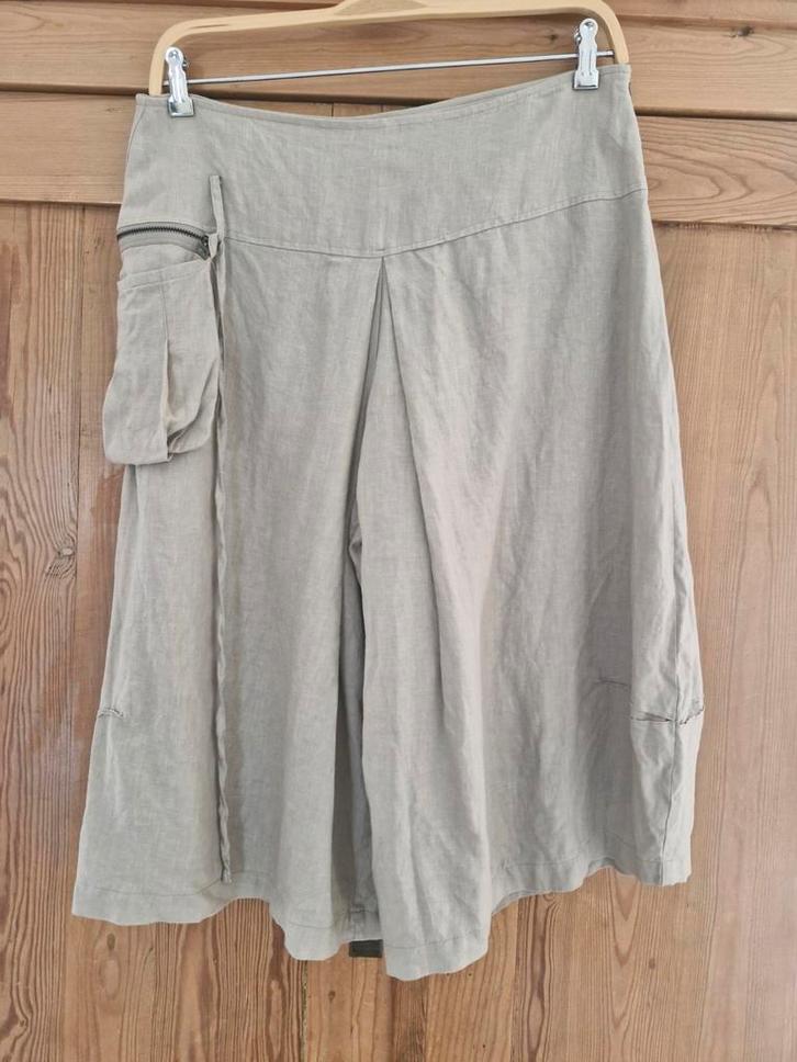Sarah Pacini linnen broekrok taupe set mt 3 = 40-42 zgan, Kleding | Dames, Broeken en Pantalons, Zo goed als nieuw, Maat 42/44 (L)
