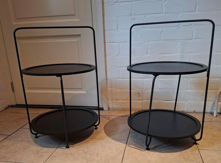 Bijzettafel zwart 2x, Huis en Inrichting, Tafels | Bijzettafels, Gebruikt, Rond, 45 tot 60 cm, Minder dan 55 cm, Kunststof, Ophalen