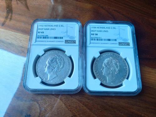 2 1/2 gulden 1932 grof haar rijksdaalder 2,5 gulden, Postzegels en Munten, Edelmetalen en Baren, Zilver, Ophalen of Verzenden