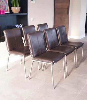4/6 bruin leder & Hazel Dafur design eetkamerstoelen