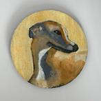 Hond whippet Sally op rond hout, Antiek en Kunst, Ophalen of Verzenden