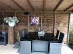 Tuintafel met 4 bijpassende stoelen met kussens, Tuin en Terras, Tuinschermen, Ophalen, Kunststof, 100 tot 150 cm, Zo goed als nieuw