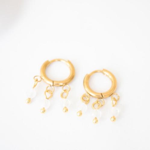 Oorbellen met maansteen, Sieraden, Tassen en Uiterlijk, Oorbellen, Nieuw, Hangers, Overige materialen, Wit, Met edelsteen, Ophalen of Verzenden