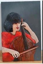 Celliste emaille op koperplaat op paneel, Ophalen of Verzenden