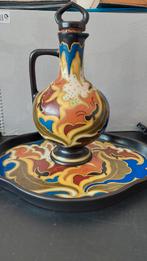 Plateel vaas met onderschaal, Antiek en Kunst, Antiek | Keramiek en Aardewerk, Ophalen of Verzenden