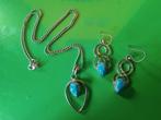 Verzilverde sieradenset blauw howliet ketting & oorbellen, Ophalen of Verzenden, Nieuw, Blauw, Overige materialen