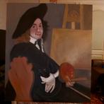 Vermeer voor de schildersezel olie op hout, Ophalen of Verzenden