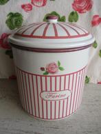 Grote wit/roze pot met deksel, roos, Farine ***Blikkenmien**, Ophalen of Verzenden