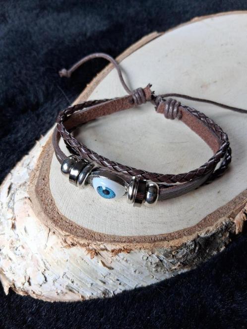 bruin leren armband Nazar / Evil Eye , Sieraden, Tassen en Uiterlijk, Armbanden, Nieuw, Leer, Bruin, Ophalen of Verzenden