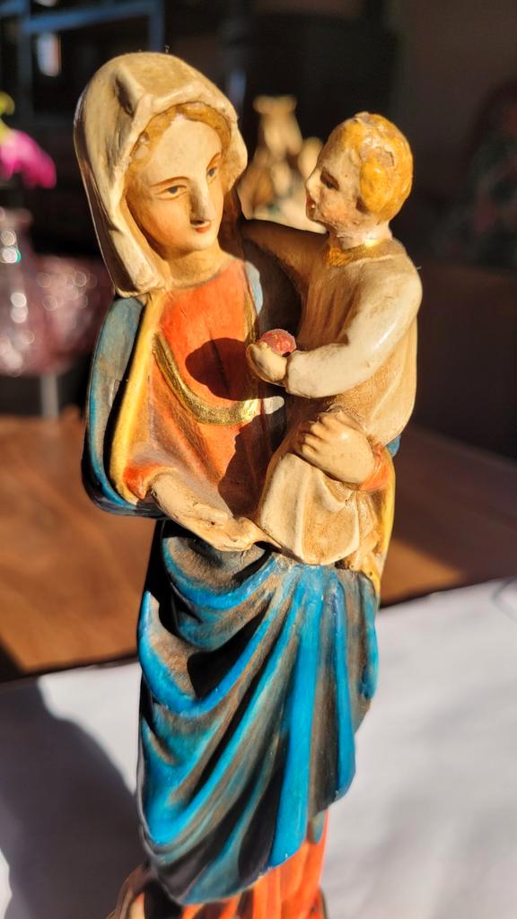 Maria met Kind - Handgeschilderd, Antiek en Kunst, Kunst | Beelden en Houtsnijwerken, Ophalen of Verzenden