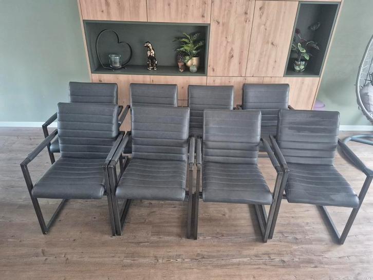 8 antraciete eetkamerstoelen, Huis en Inrichting, Stoelen, Gebruikt, Vijf, Zes of meer stoelen, Leer, Grijs, Ophalen