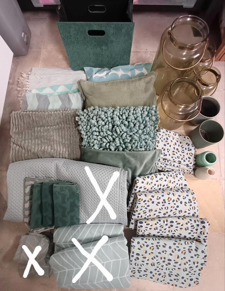 Groene woon accessoires set - Complete stijl !, Huis en Inrichting, Woonaccessoires | Kussens, Gebruikt, Groen, Vierkant, Ophalen of Verzenden