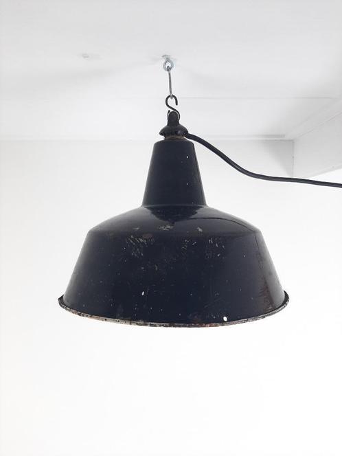 Emaille hanglamp, Brocante, werklamp, Huis en Inrichting, Lampen | Hanglampen, Gebruikt, Minder dan 50 cm, Metaal, Verzenden