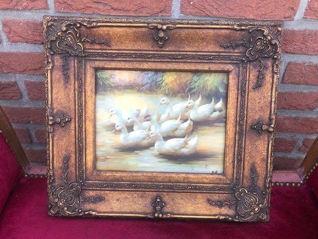 mooi schilderij: zeven eendjes in 't water, Antiek en Kunst, Kunst | Schilderijen | Klassiek, Ophalen of Verzenden