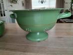 Groen emaille met gouden randje: vergiet, pan en schalen, Antiek en Kunst, Antiek | Emaille, Ophalen of Verzenden