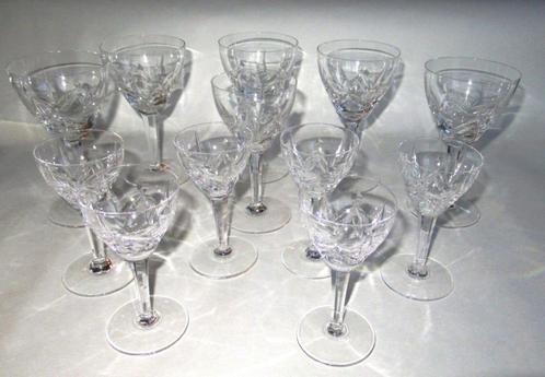 12 - Delige lot loodkristallen geslepen wijnglazen., Antiek en Kunst, Antiek | Glas en Kristal, Ophalen of Verzenden