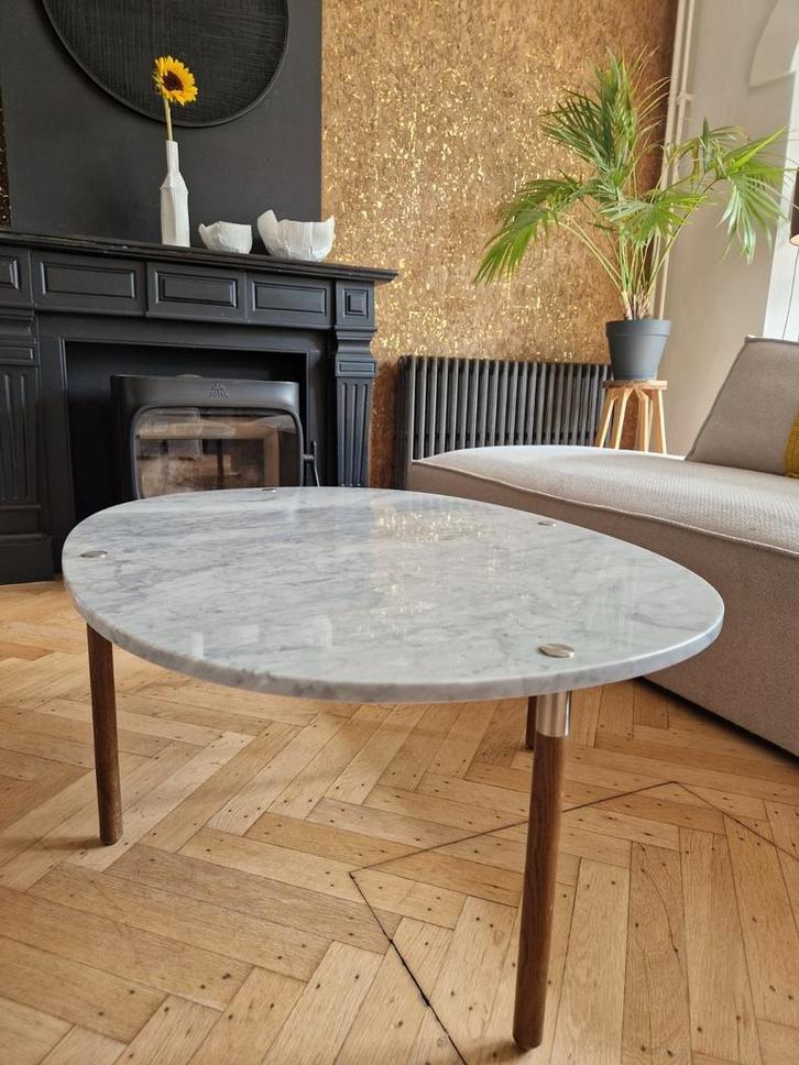 Nieuwe Bolia salontafel, Marmeren blad, houten poten 80x110, Huis en Inrichting, Tafels | Salontafels, Nieuw, Minder dan 50 cm