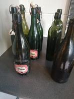 8 GROTE OUDE BELGISCHE BIER FLESSEN 30 CM HOOGTE +Gegraveerd, Gebruikt, Gebruiksvoorwerp, Ophalen of Verzenden, X