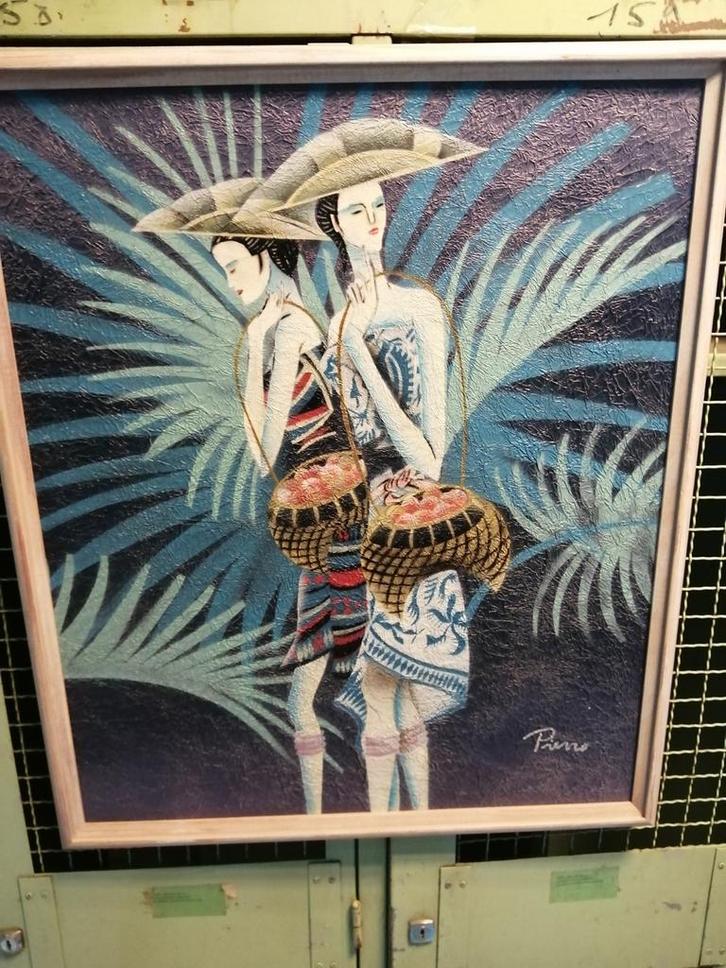 UNIEK GESIGNEERD AZIATISCH SCHILDERIJ OLIEVERF OP PANEEL., Antiek en Kunst, Kunst | Schilderijen | Klassiek, Ophalen of Verzenden