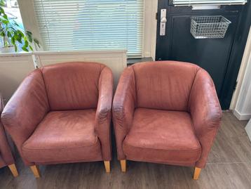 3 leren fauteuils, cognac kleur beschikbaar voor biedingen