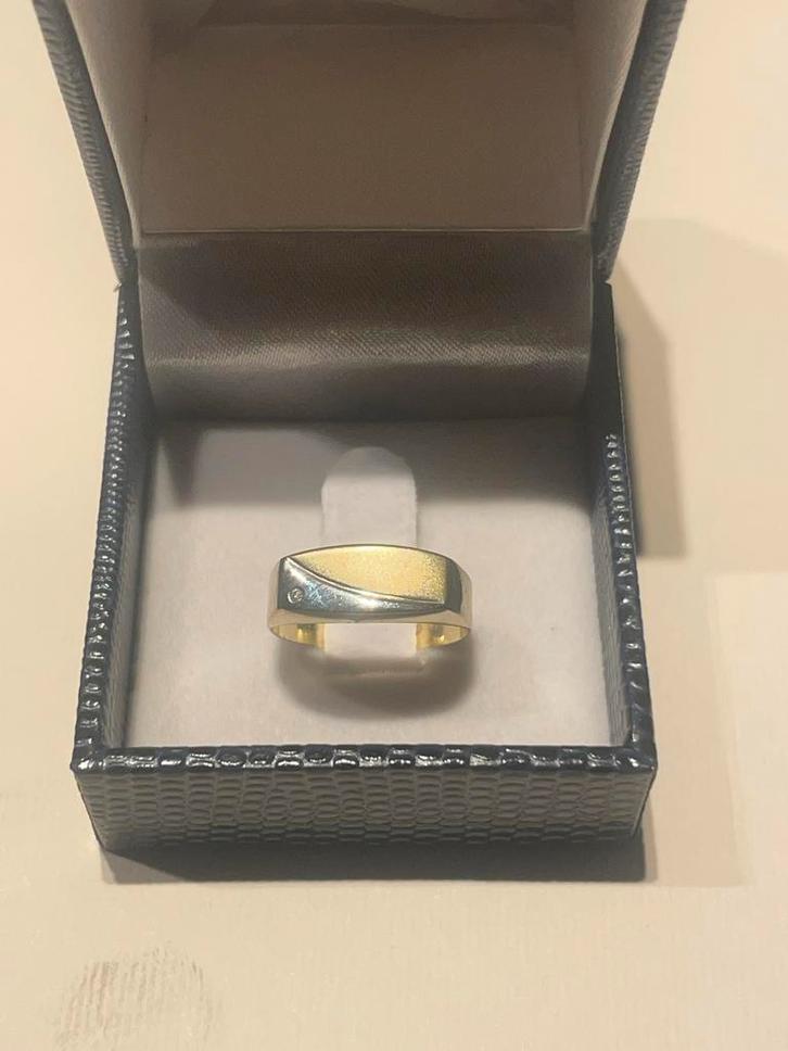 14K Gouden Bi-colour Ring met Diamant, Sieraden, Tassen en Uiterlijk, Ringen, Zo goed als nieuw, Dame of Heer, Kleiner dan 17